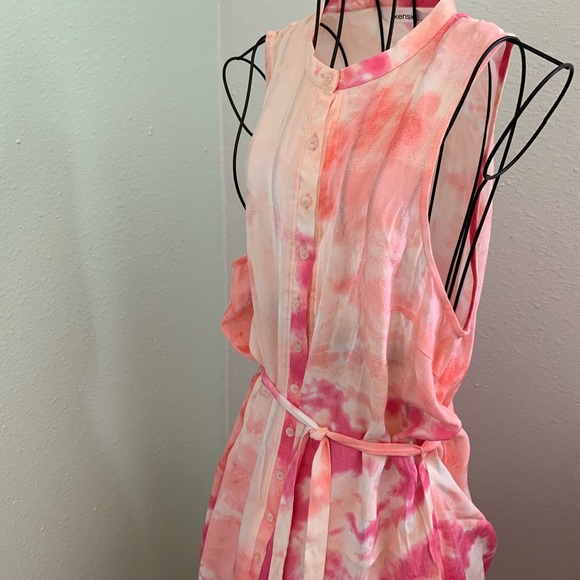 button up tank dress, pink tie dye, belt, - Picture 5 of 13